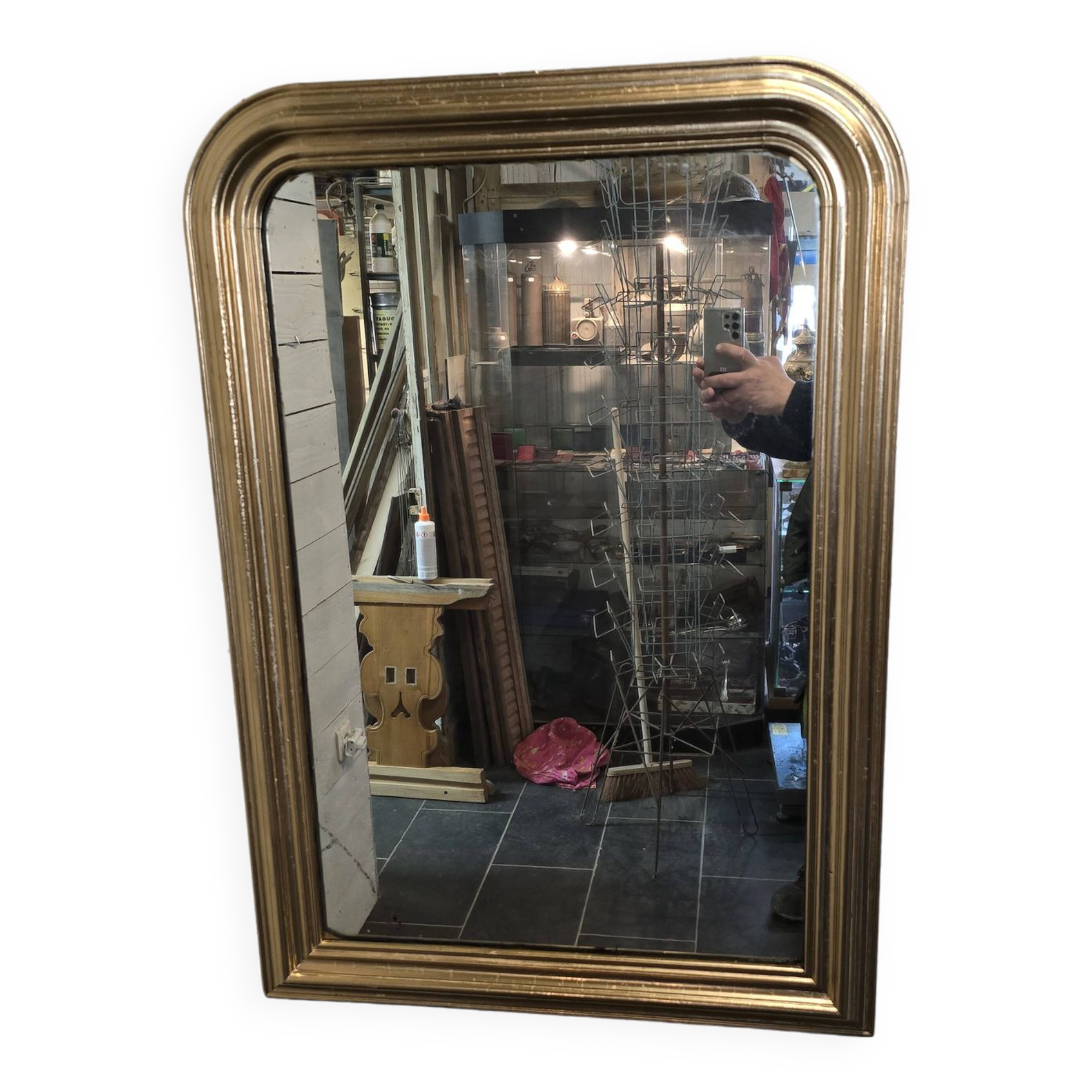 Old Louis Philippe style gilded mirror with mercury mirror