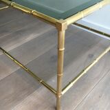Coffee table brass tray of bluish glass
