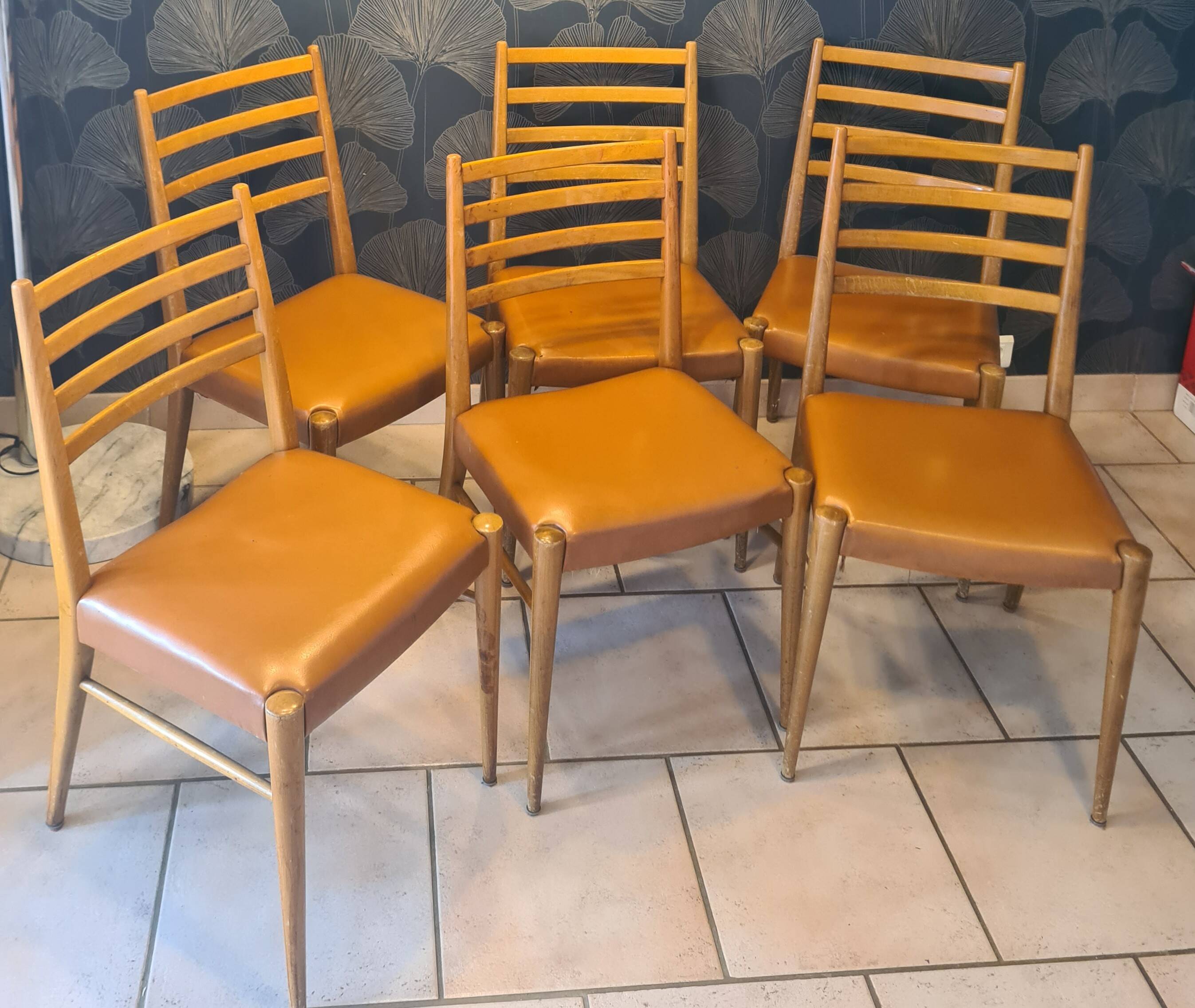 lot of 6 teak chairs from the 1950s, Scandinavian, Danish 87 x 44 x 43 BEG