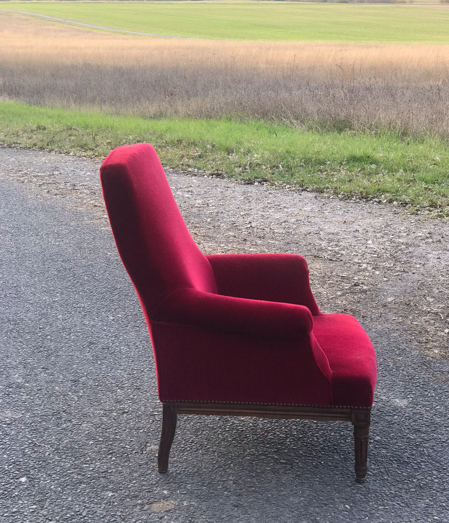 Red velvet English armchair