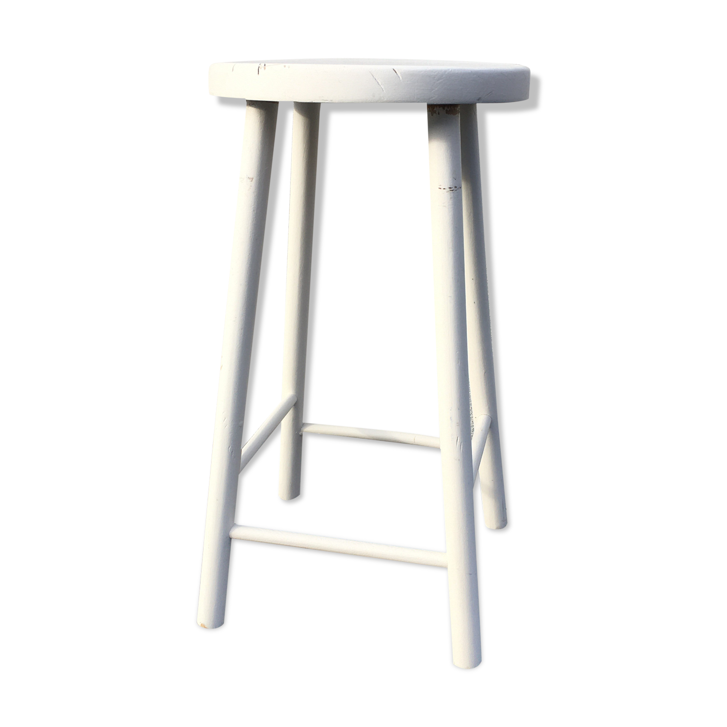 White tinted scandinavian wooden stool 1960