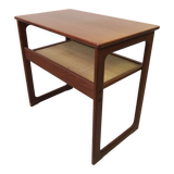 danish sidetable in teak with wicker storage place