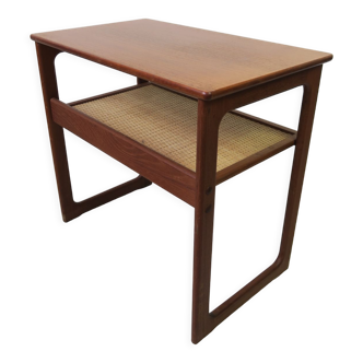 danish sidetable in teak with wicker storage place