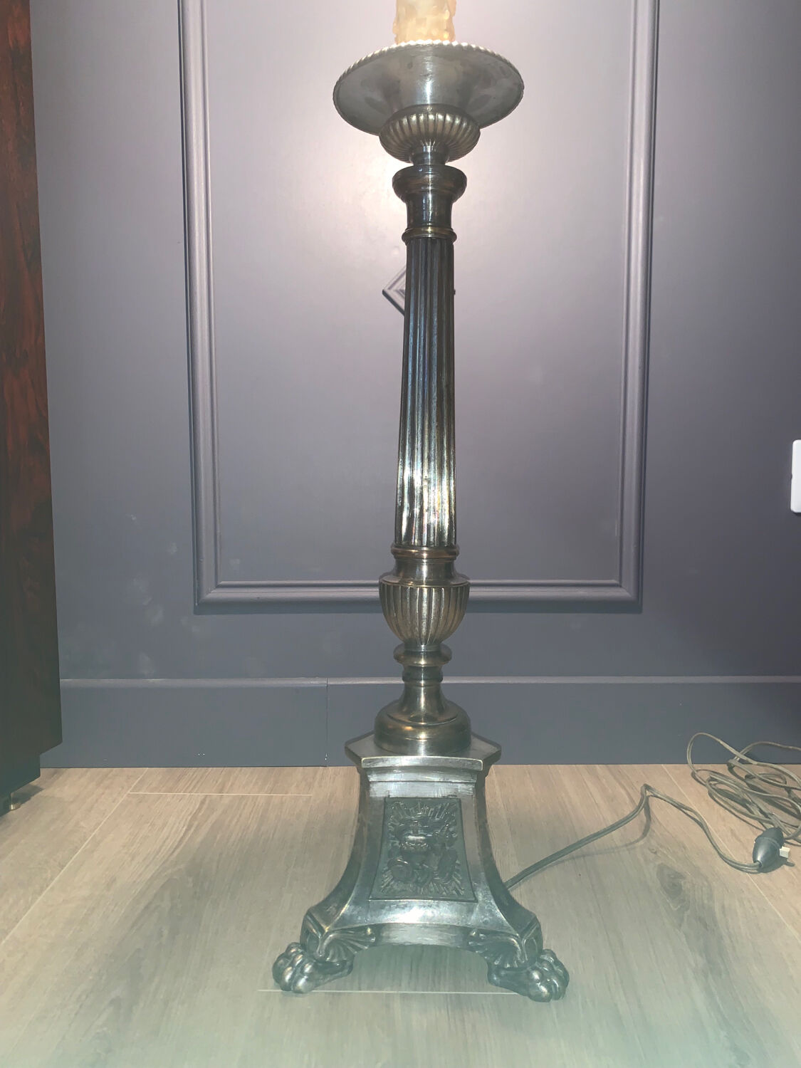 Silver-plated candle holder lamp - 19th century - antique
