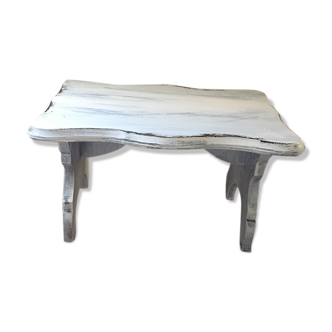 Small bench, rests wooden feet in its white patina