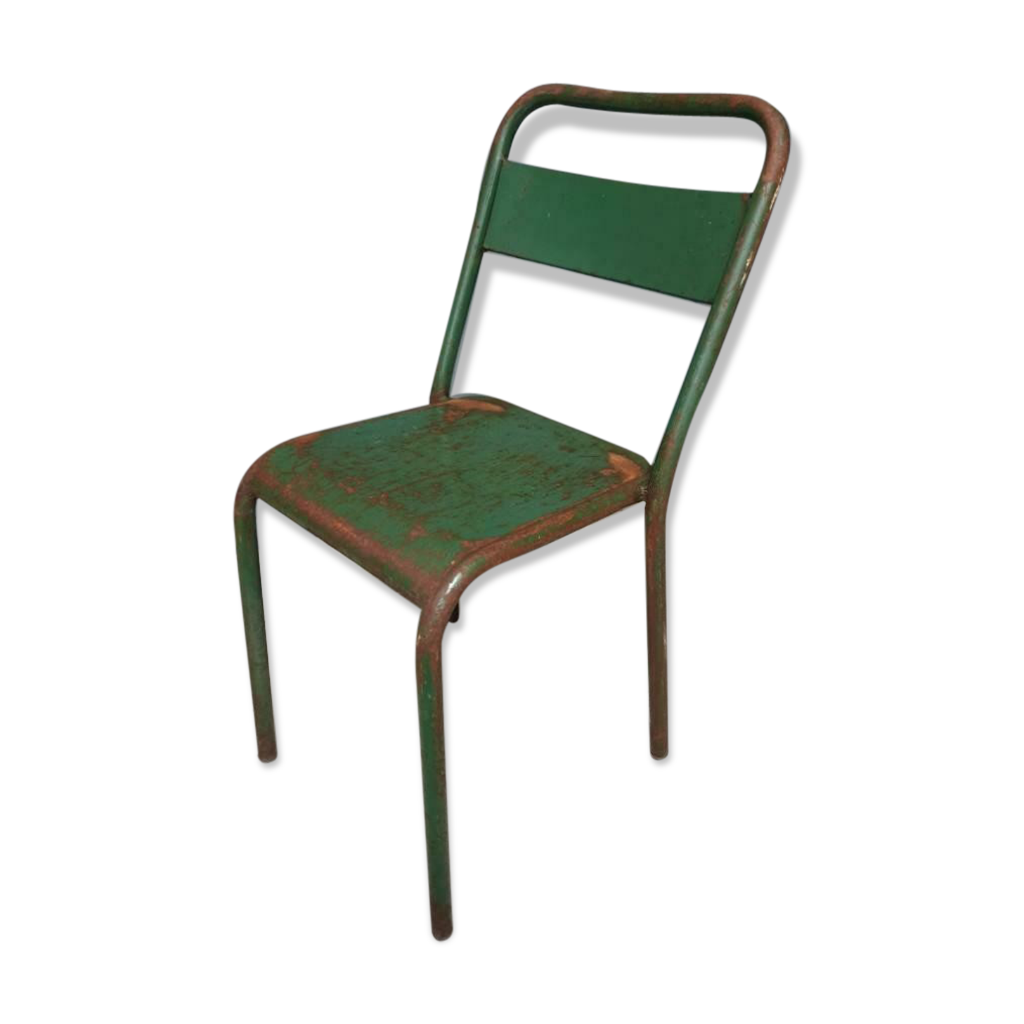 Vieille chaise verte français chaise d'usine de fer