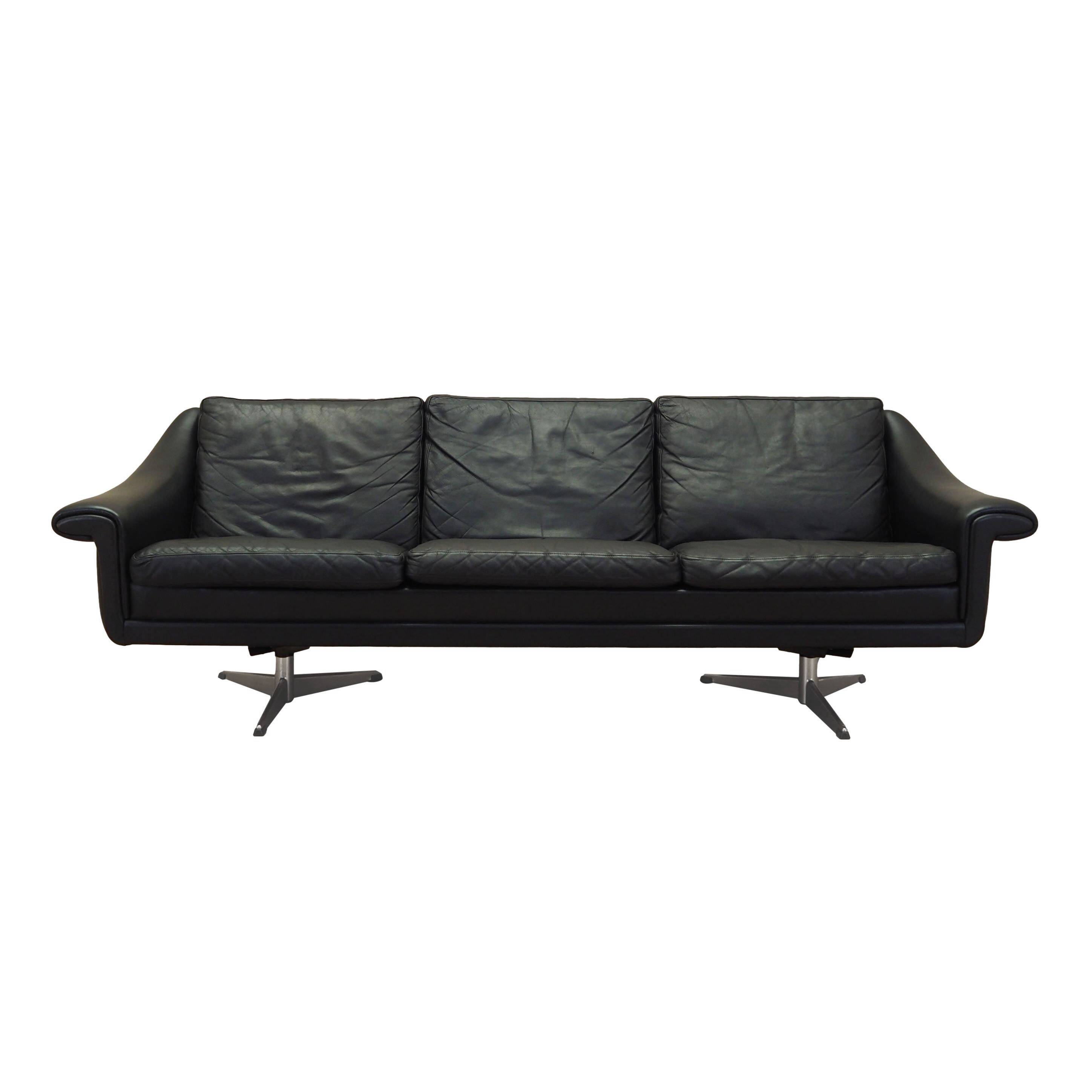 Black leather sofa, Danish design, 1960s, manufacturer: Eran Møbler, design