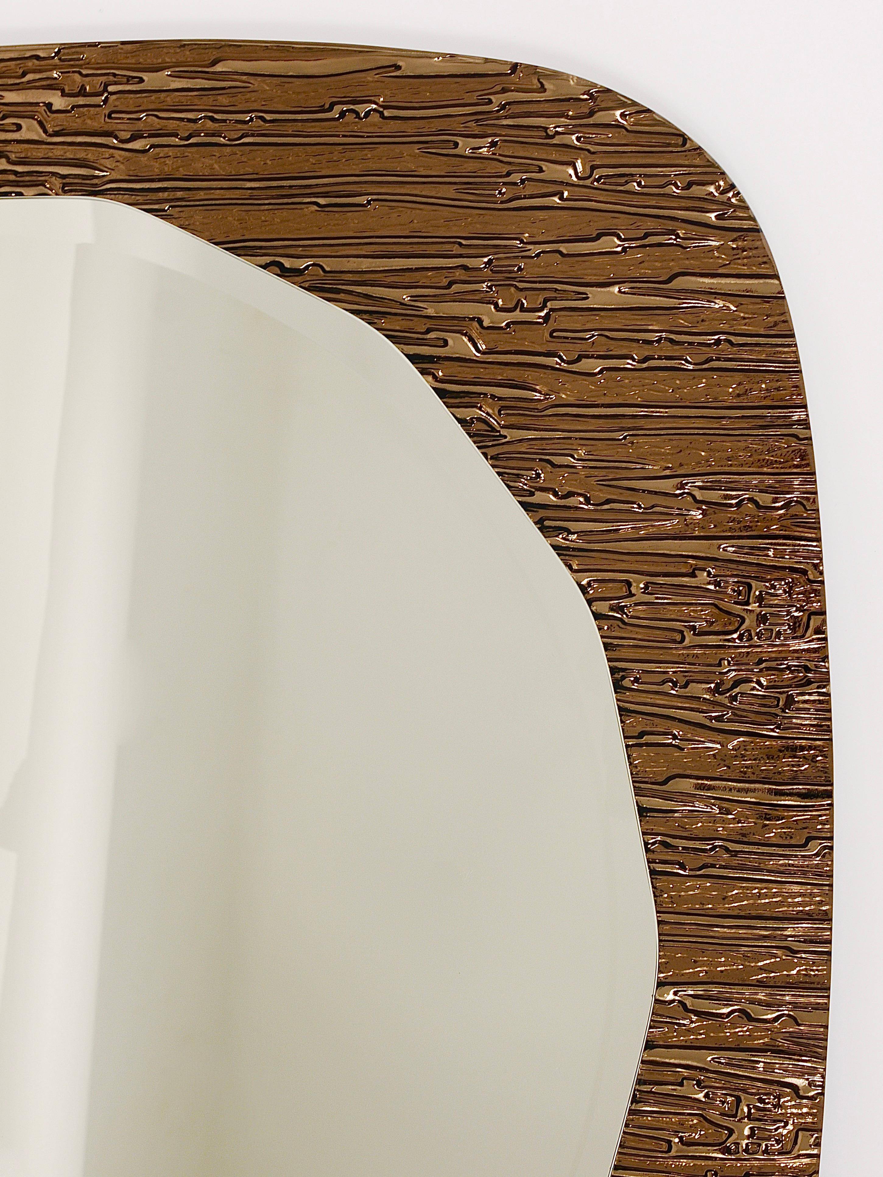 Crystal Art Sculpted Textured Wall Mirror Gold Bronze Mid-Century, Italy, 1960s