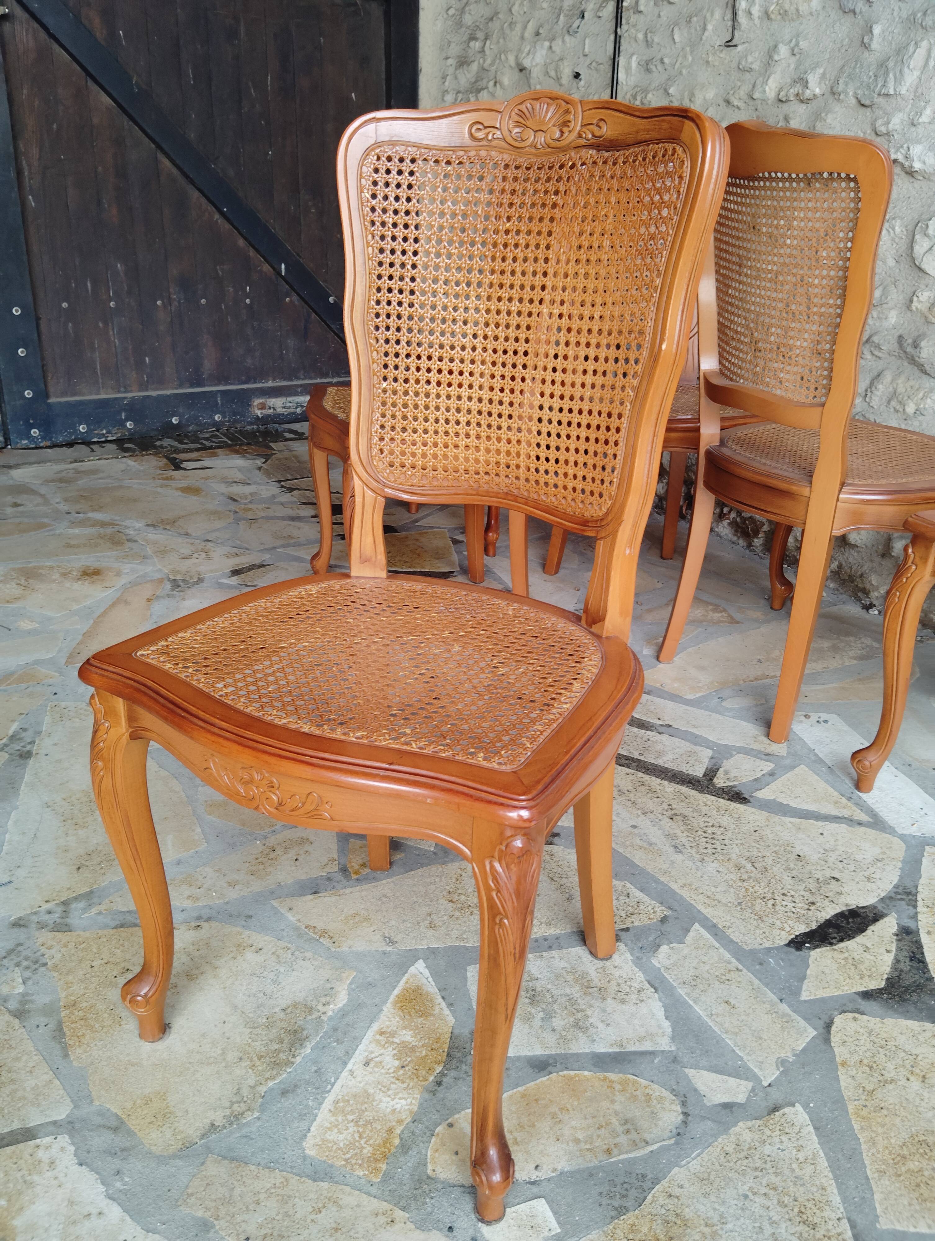 Set of 6 Louis XV chairs in wood and cane