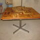 Square table in solid wood mosaic with chrome base, circa 1970
