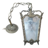 Petit lustre / lanterne en bronze et vitres gravées - style Louis XV