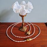 Table lamp in gilded bronze with opalescent glass shade, early 20th century.