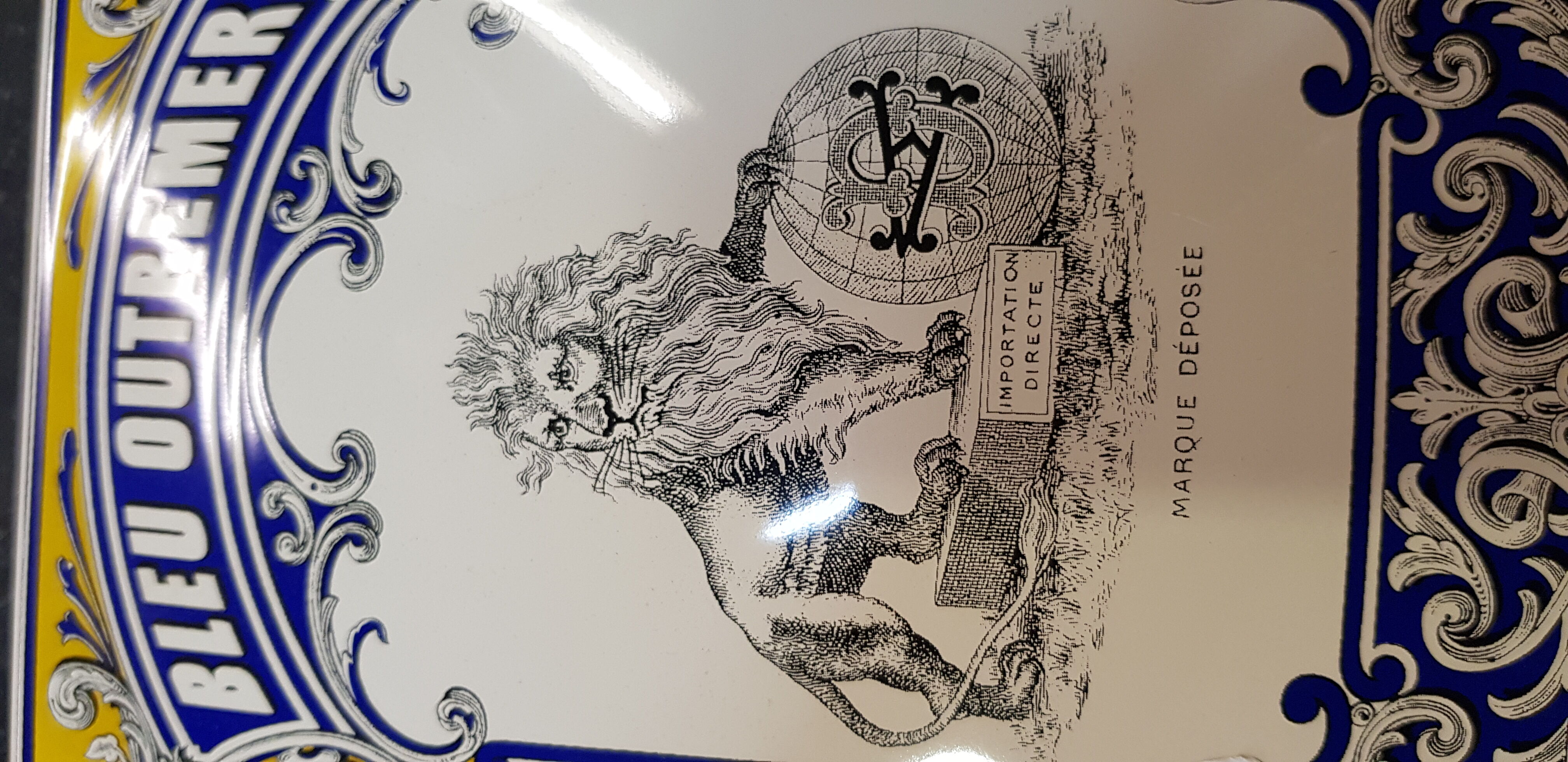 Blue enamelled plate overseas