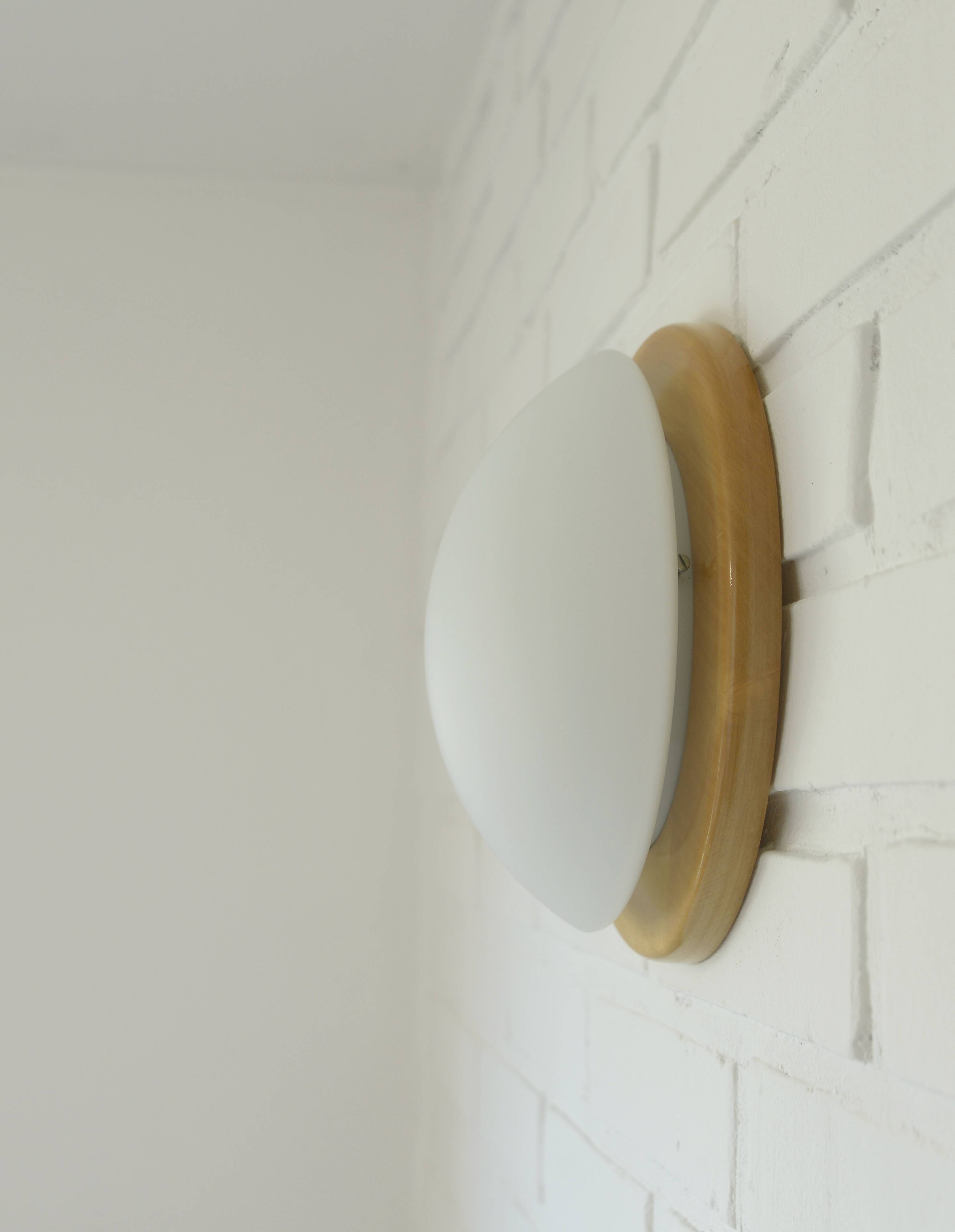 Set of 3 vintage sconces wood glass minimalist wall lamps flush mount light