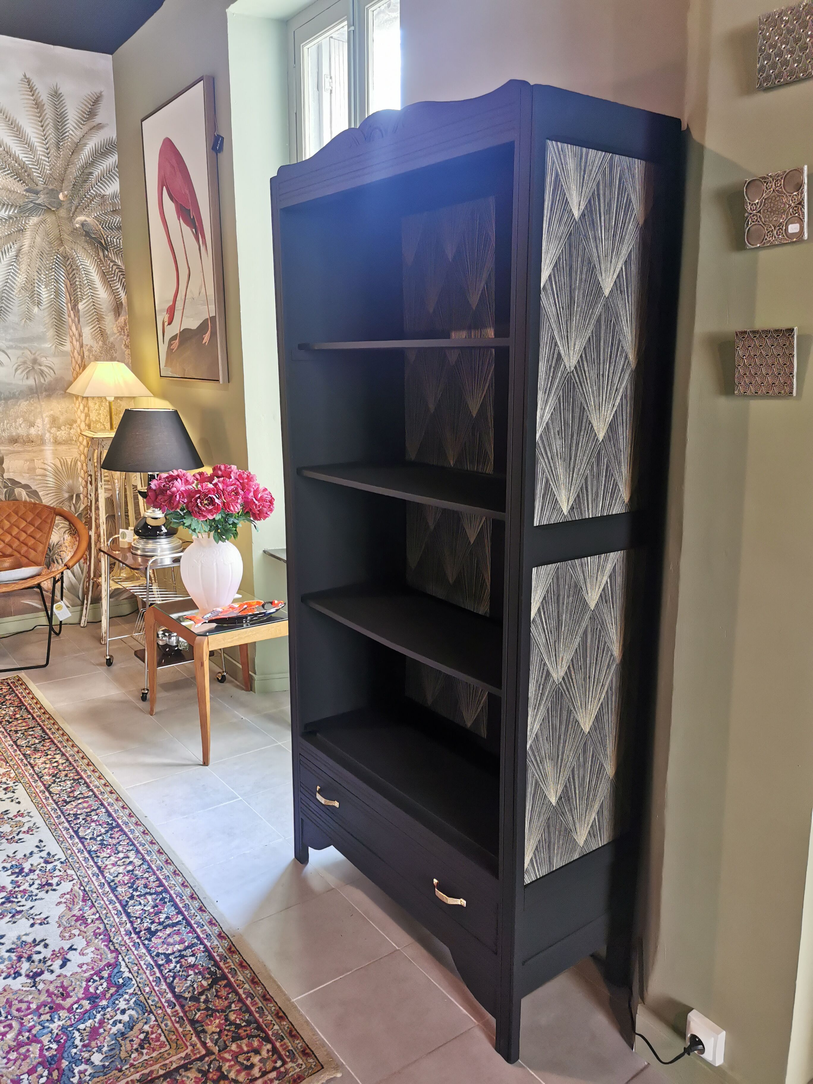 Restyled art deco bookcase shelf cabinet