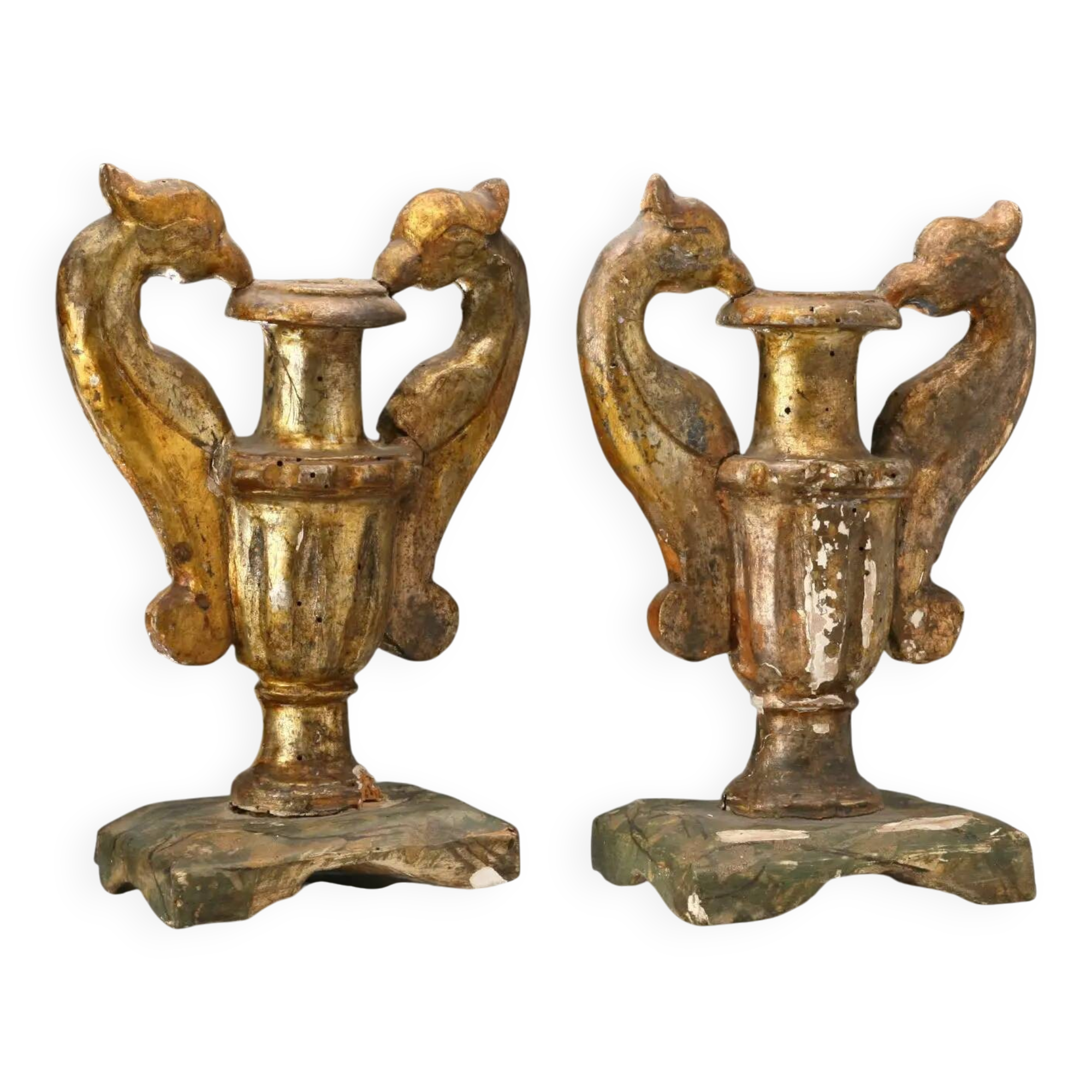 Antique vases in gilded and lacquered wood, Italy, 19th century