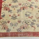 7x9 Yellow & Burgundy Floral Turkish Vintage Rug, 216x281Cm