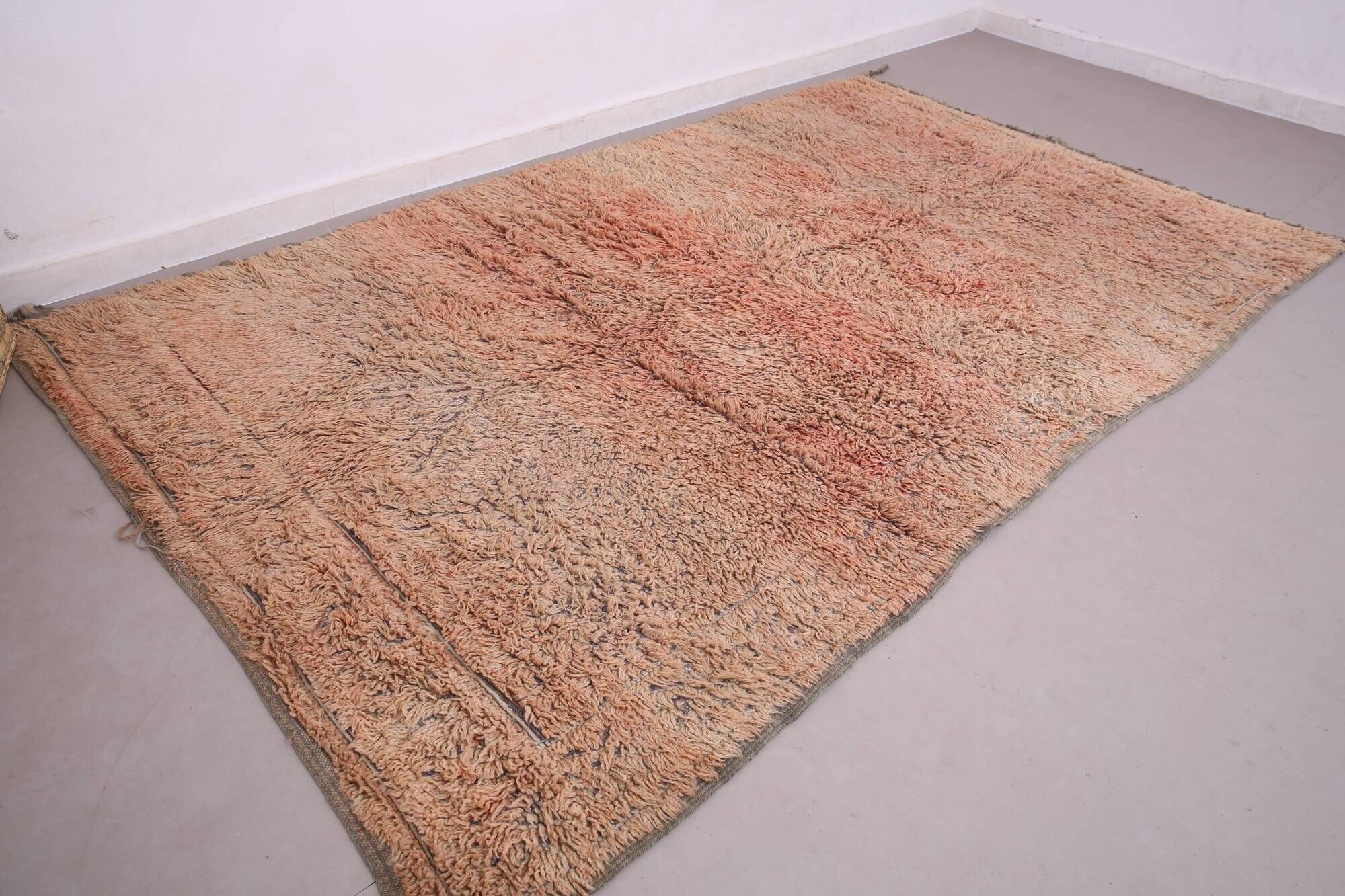 Peach Vintage Moroccan Rug 203 x 331 cm, Berber Shag Rug, Handmade Boho Rug