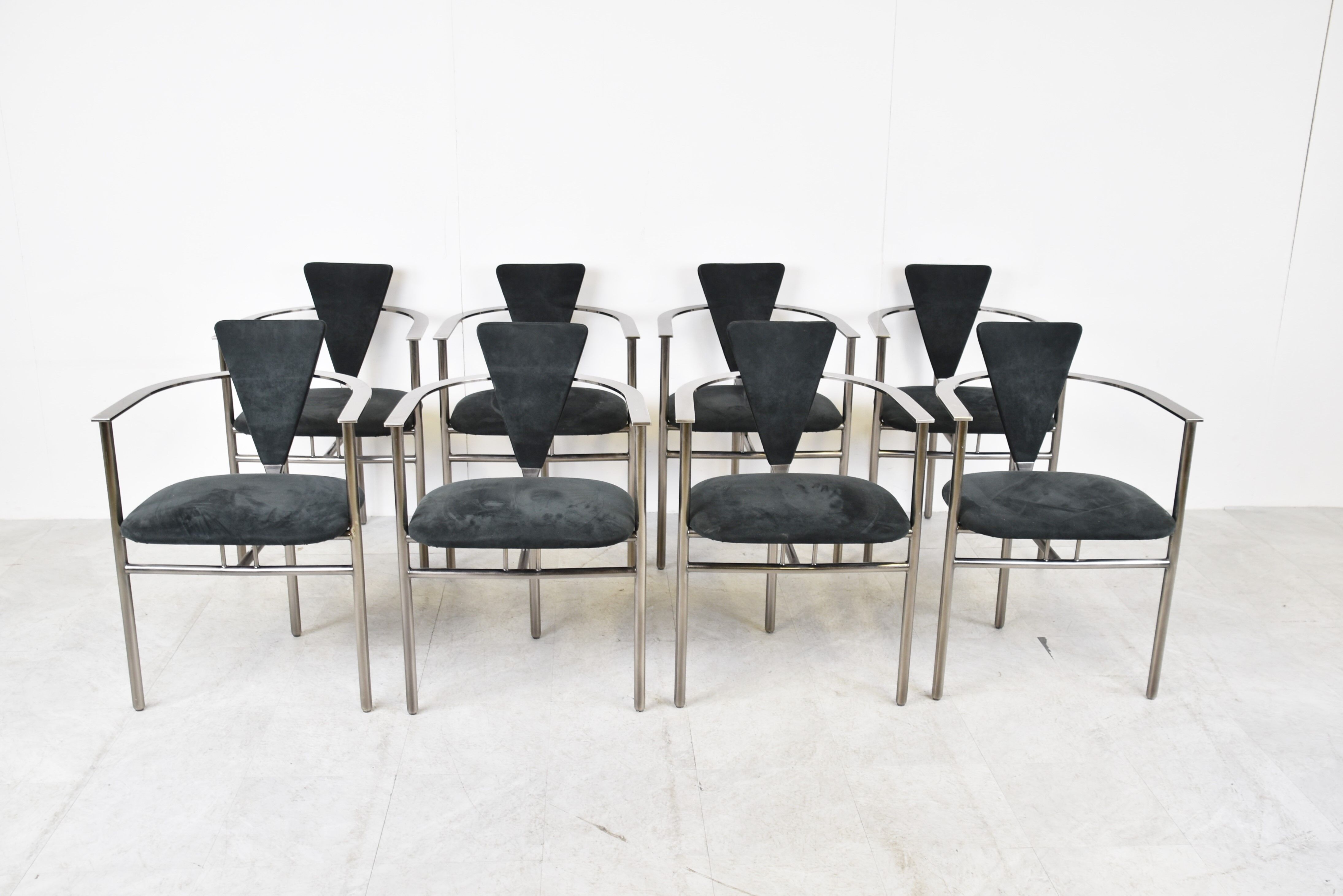 Set of 8 post modern dining chairs by Belgochrom, 1980s