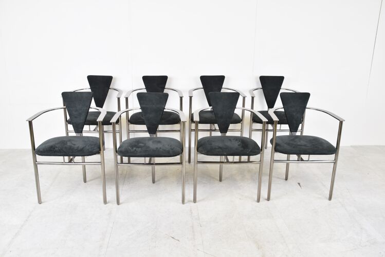 Set de 8 chaises de salle à manger post-modernes par Belgochrom, années 1980