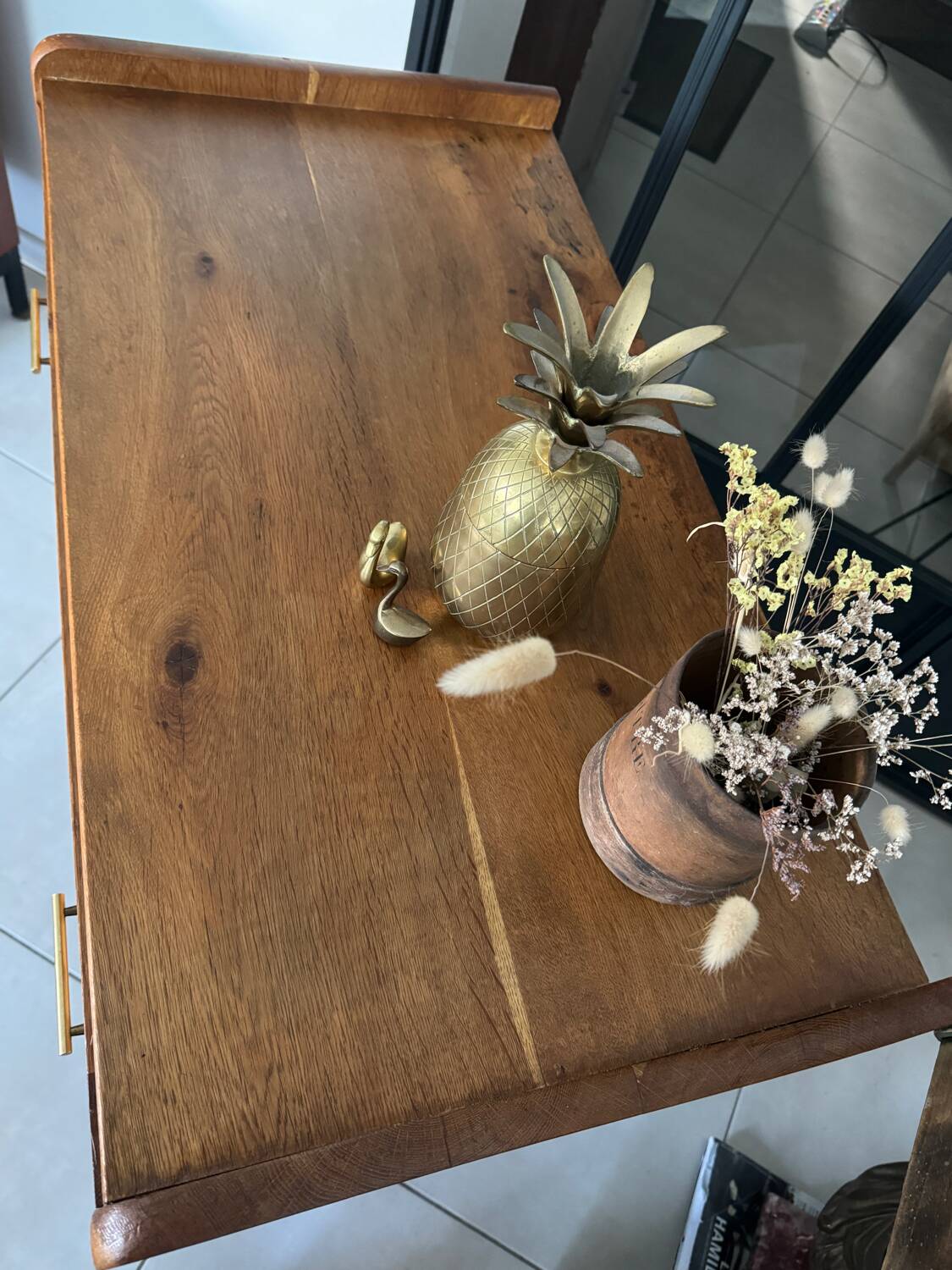 Old vintage wooden and rattan chest of drawers