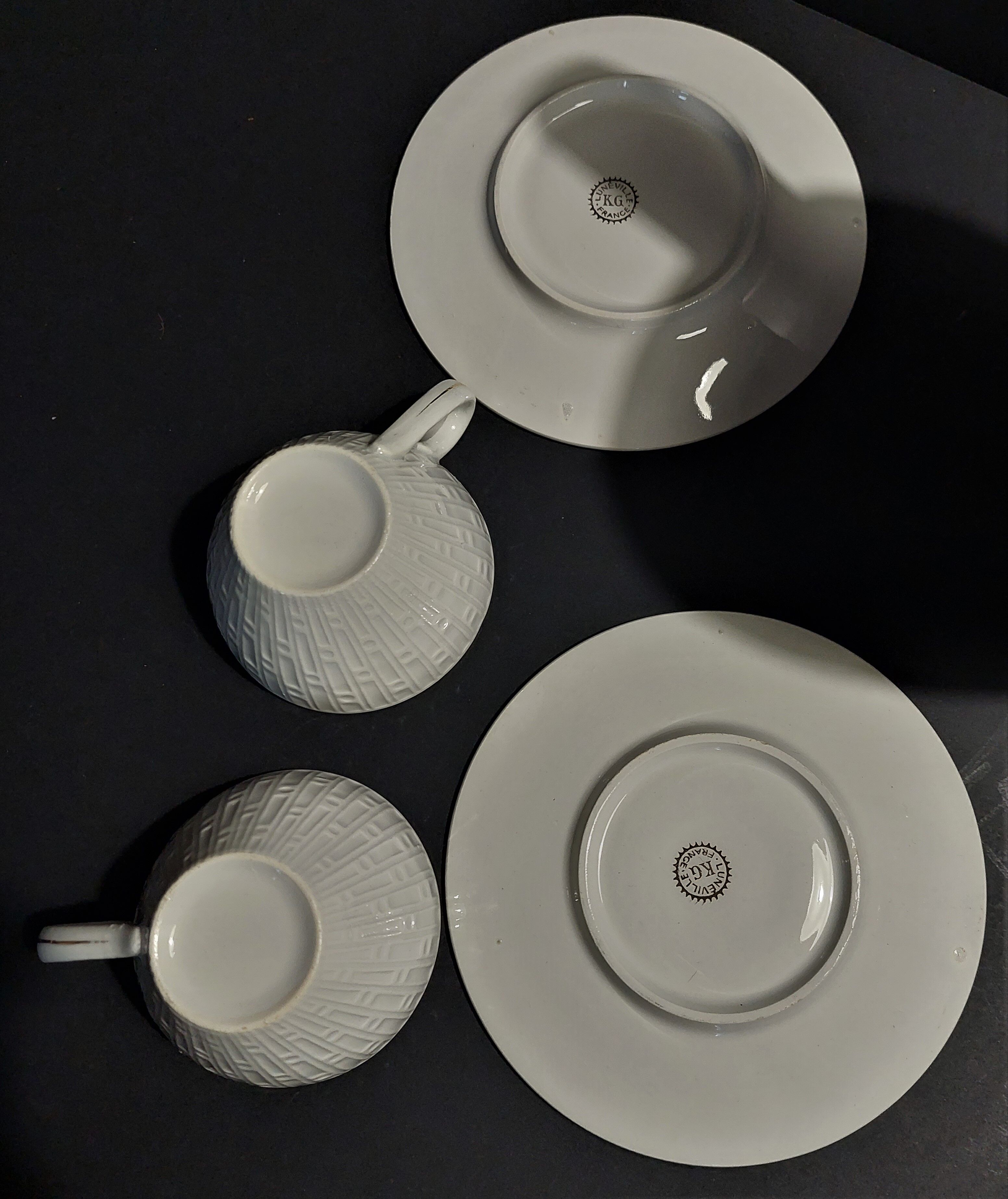 Pouring coffee service and two cups Lunéville KG mid-twentieth