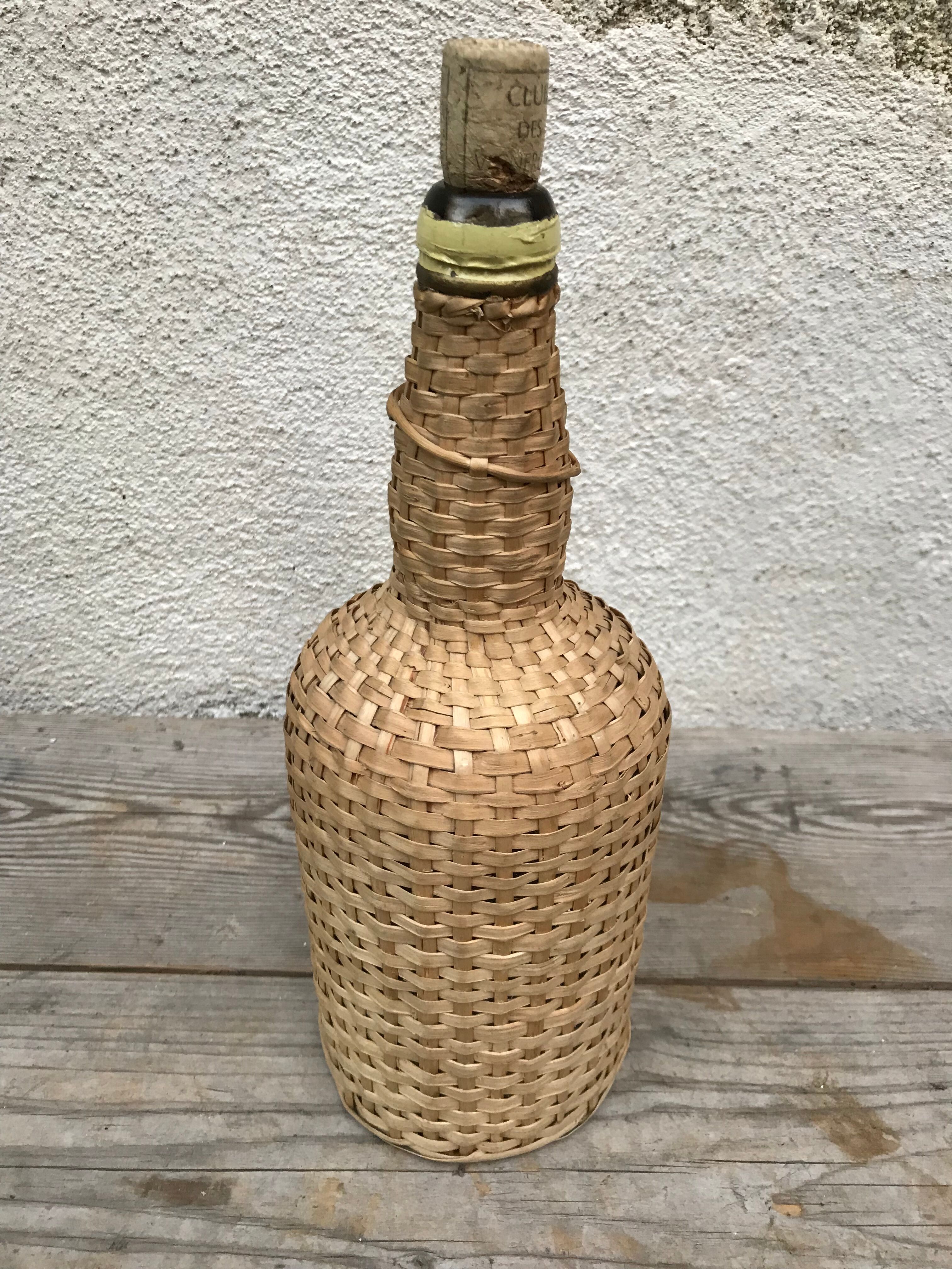 Bottle old woven wicker rattan