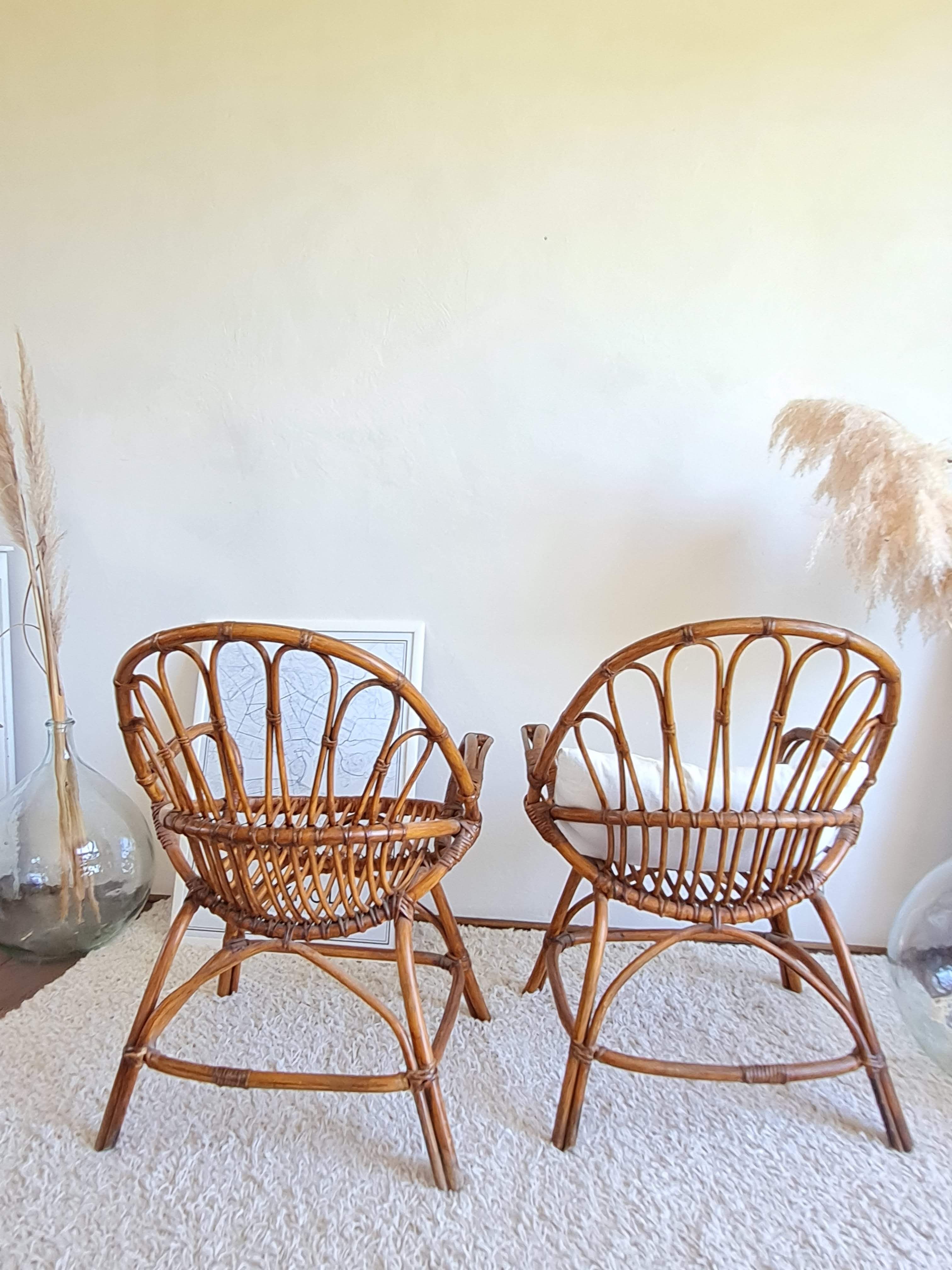 Pair of vintage rattan armchairs