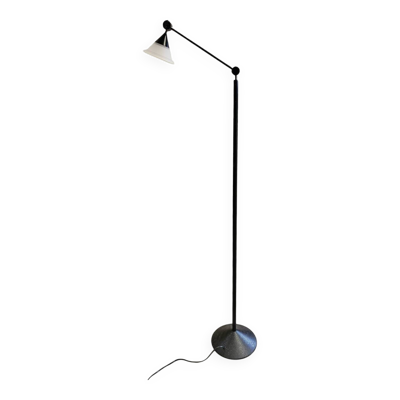 Lampadaire conique réglable en verre et métal noir par Tronconi, années 1970