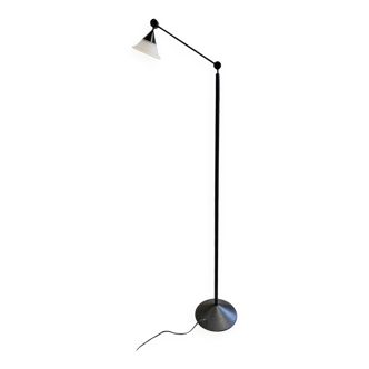 Adjustable / Conical Glass and Black Metal Floor Lamp by Tronconi, 1970s