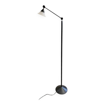 Adjustable / Conical Glass and Black Metal Floor Lamp by Tronconi, 1970s