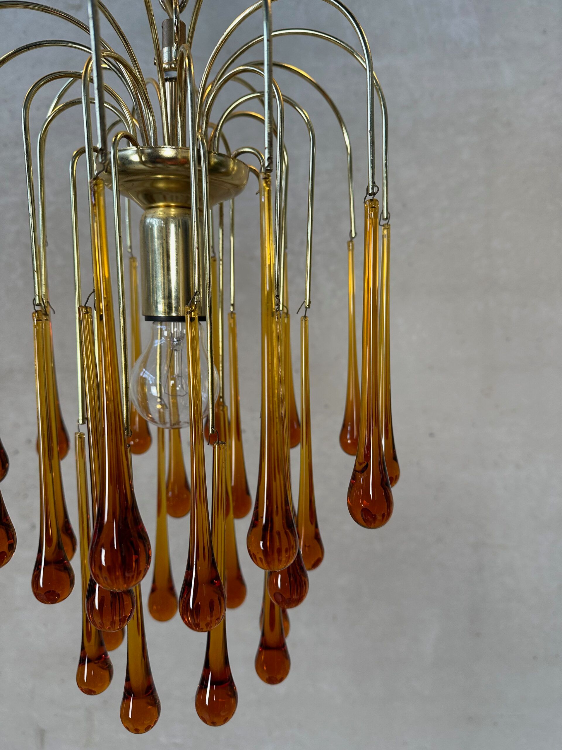 Vintage amber-coloured 'Teardrop' chandelier