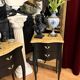 Paire de chevets Louis XV transition noir satiné & marbre beige