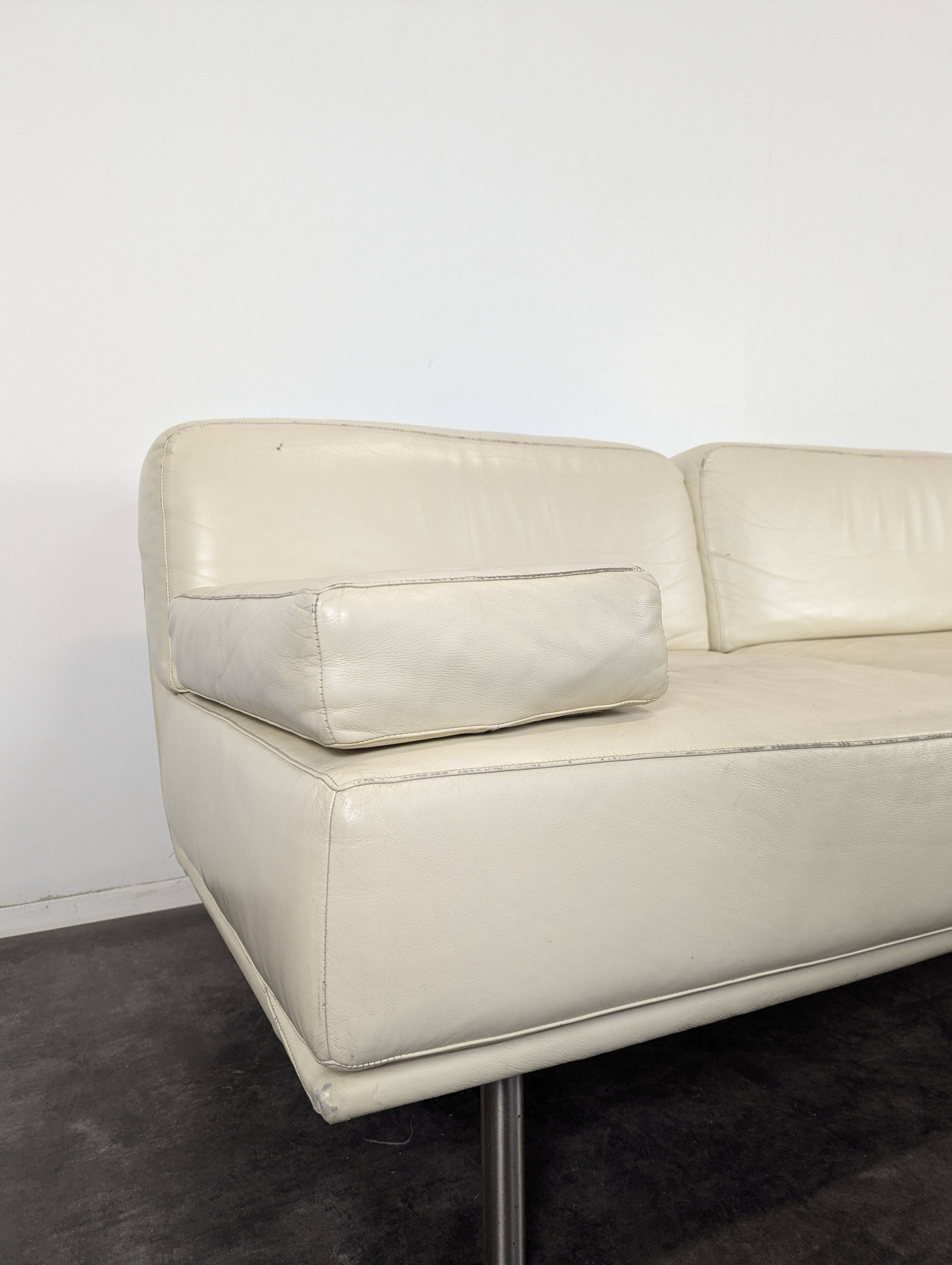 Cream leather 4-seater sofa