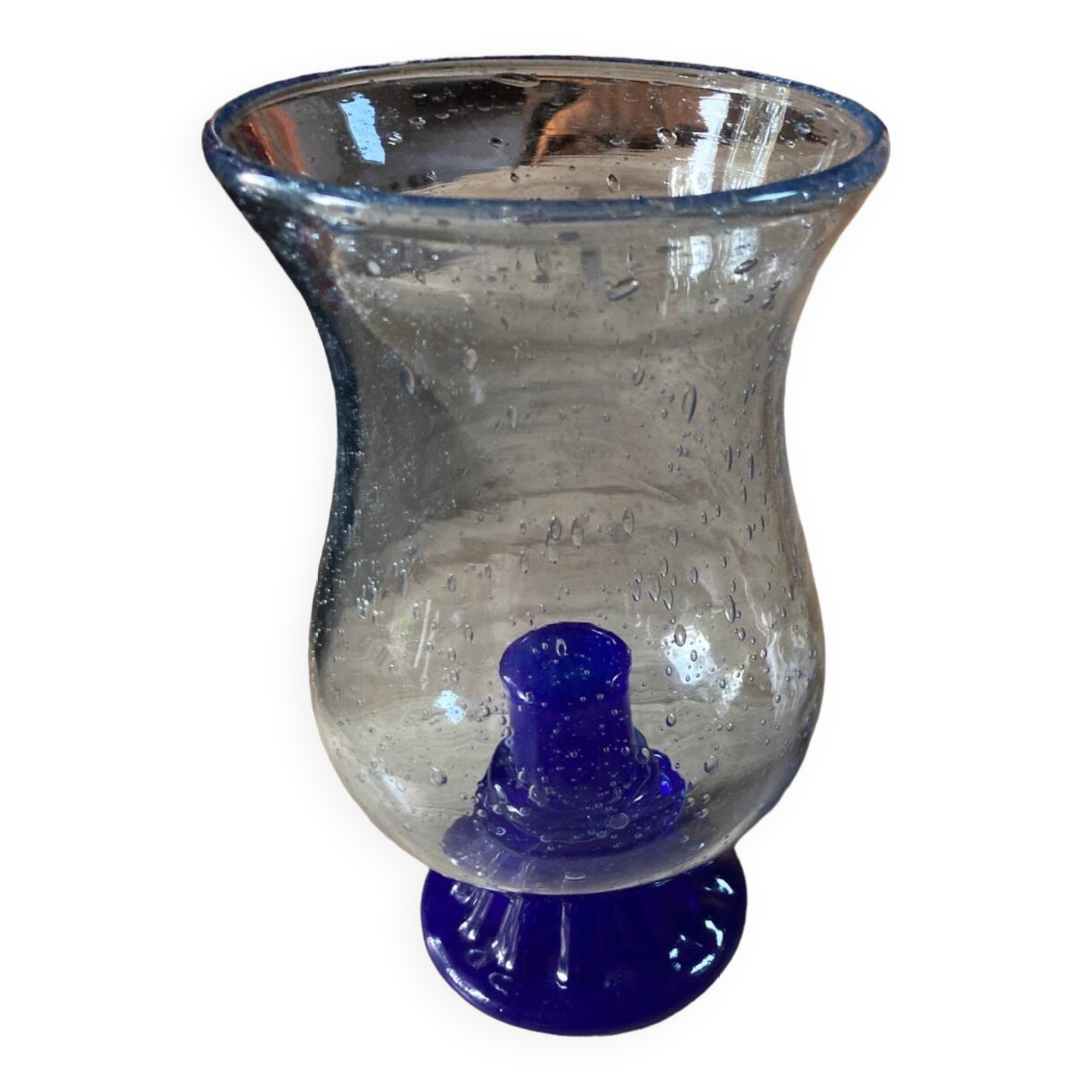 Biot blue bubble glass candle holder