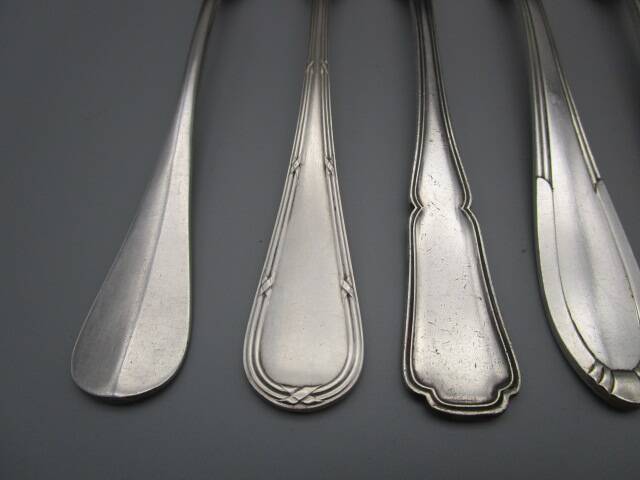 6 mismatched old silver metal forks for a chic table