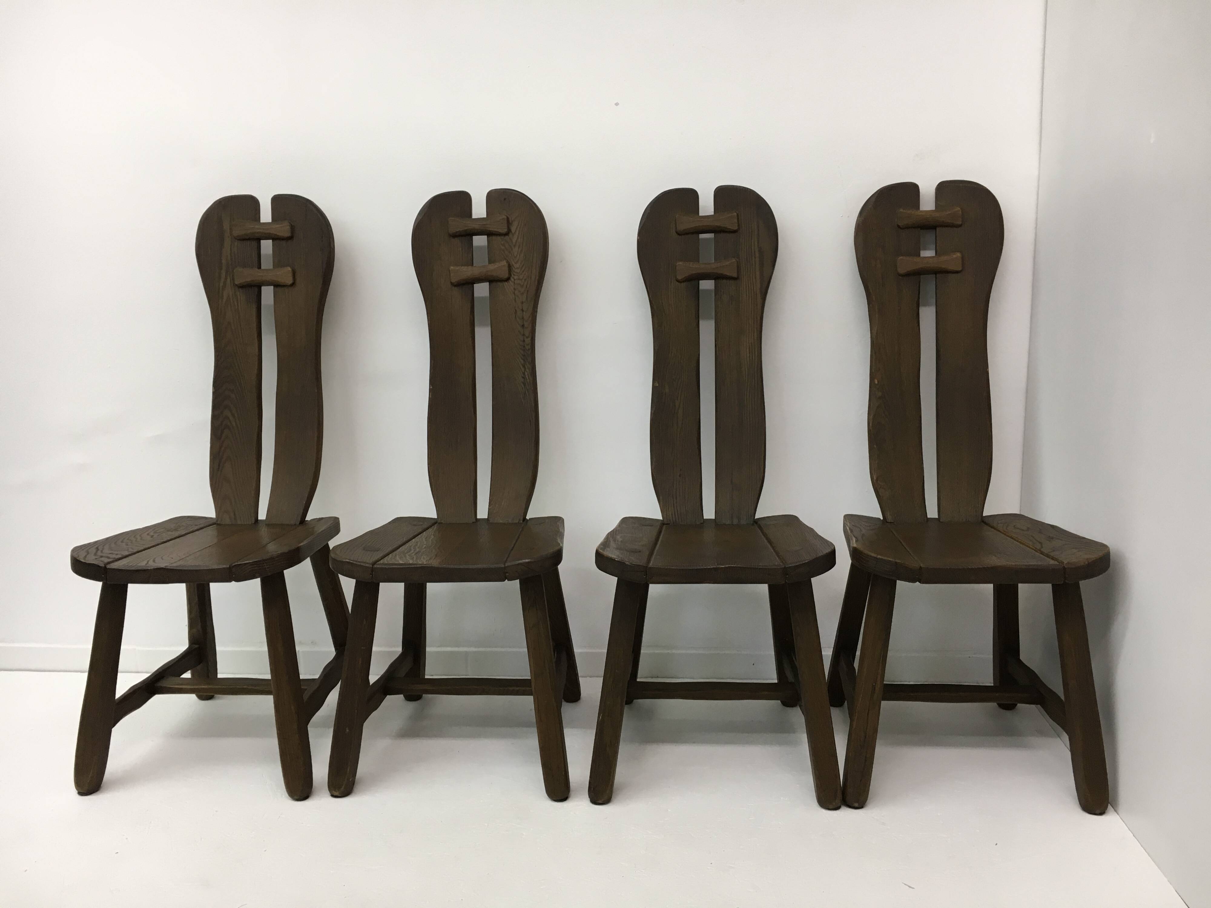 Set of 4 Belgian Brutalist Dining Chairs from De Puydt, 1970’s