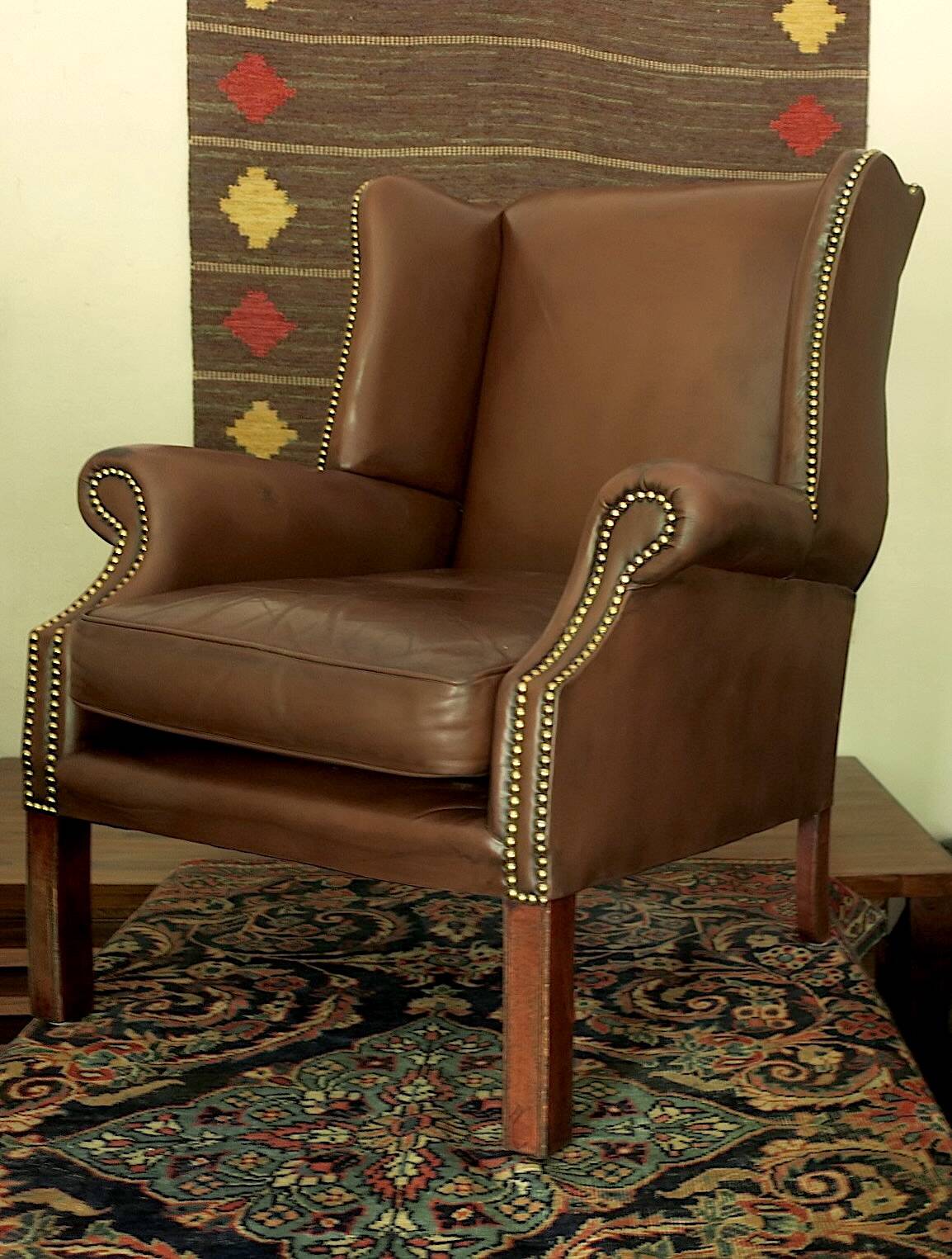 Vintage leather wingback club chair, 1970s