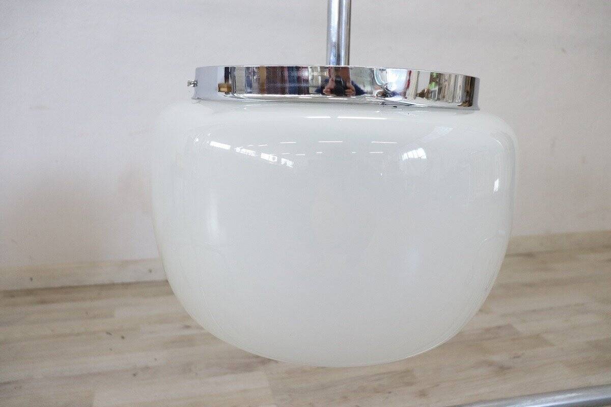 Opaline Glass And Chrome Pendant Light, 1960s