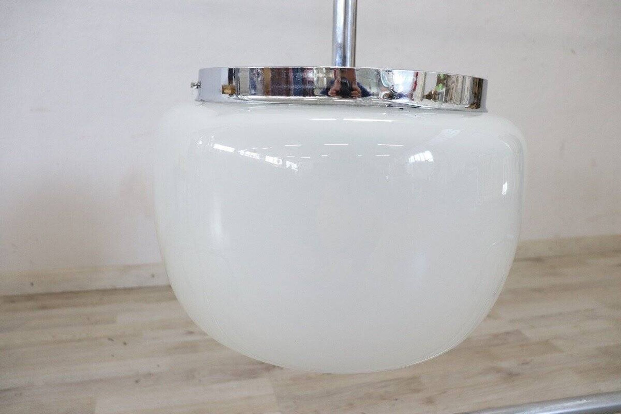 Opaline Glass And Chrome Pendant Light, 1960s
