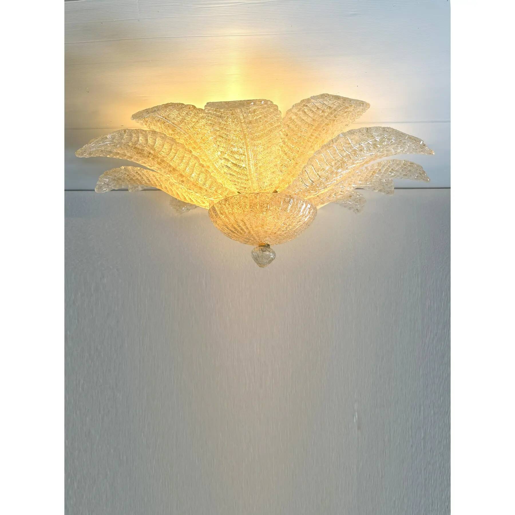 Venetian Amber ” Leaves Graniglia” Murano Glass Flush Mount