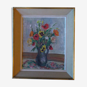 Huile sur toile bouquet de fleurs