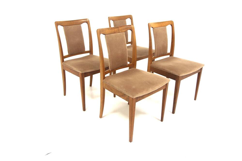Set of 4 Scandinavian walnut chairs, Sweden, 1960.
