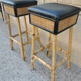 Pair of vintage bamboo stools from the 70s