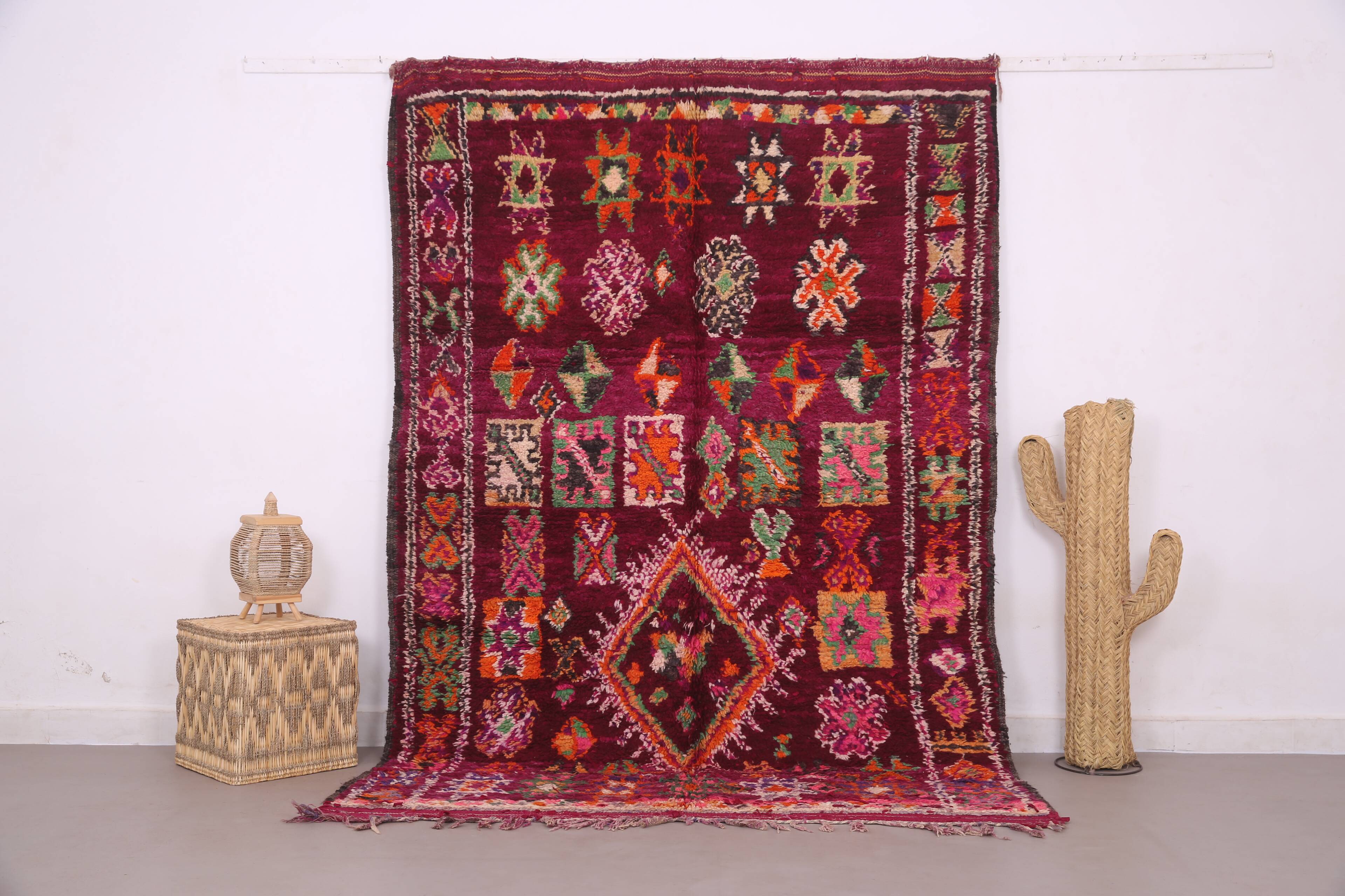 Tapis marocain bourgogne 177 x 261 cm - Tapis berbère vintage - Tapis en laine fait main