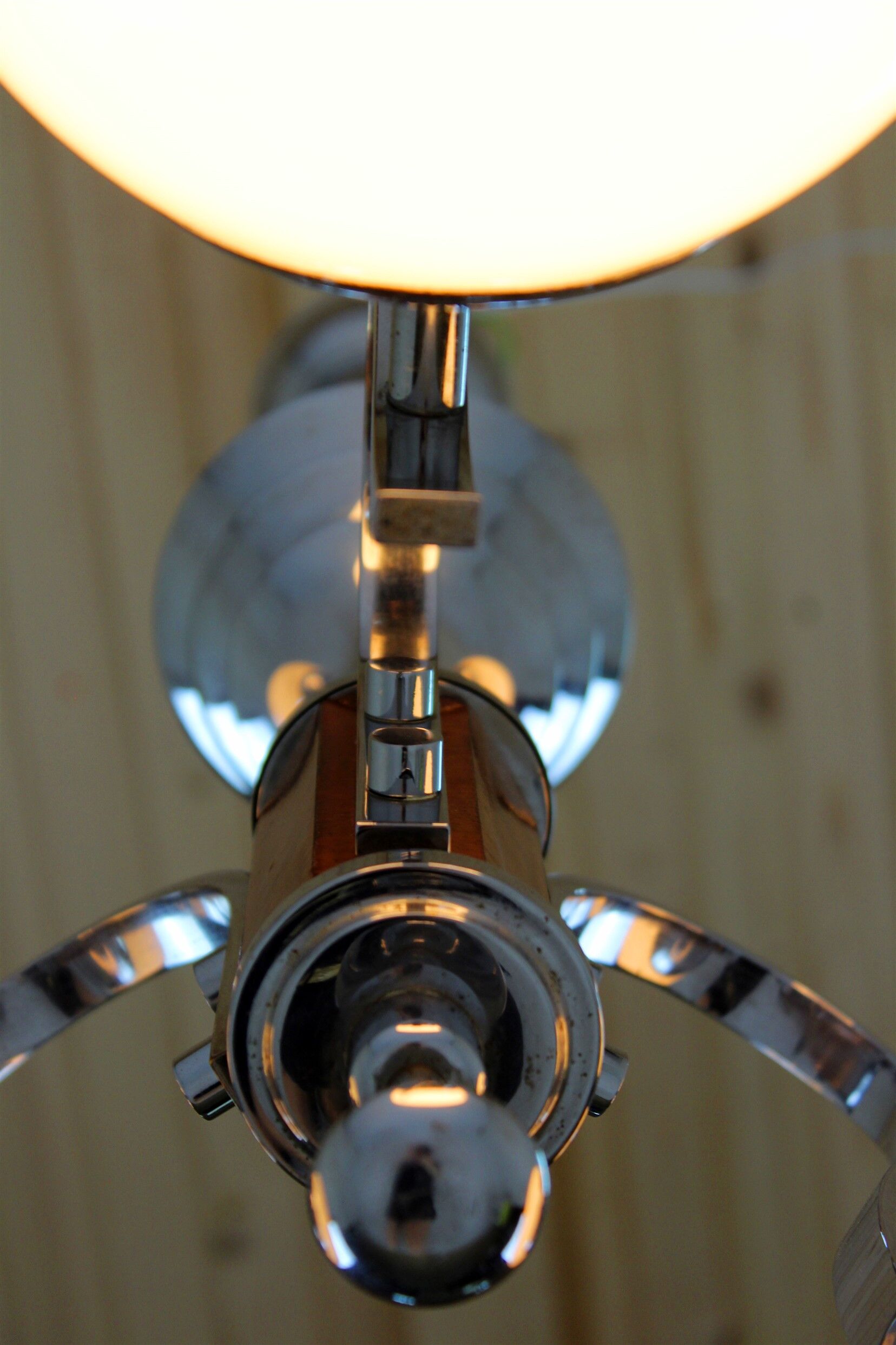 Bauhaus chrome & wood chandelier, 1940