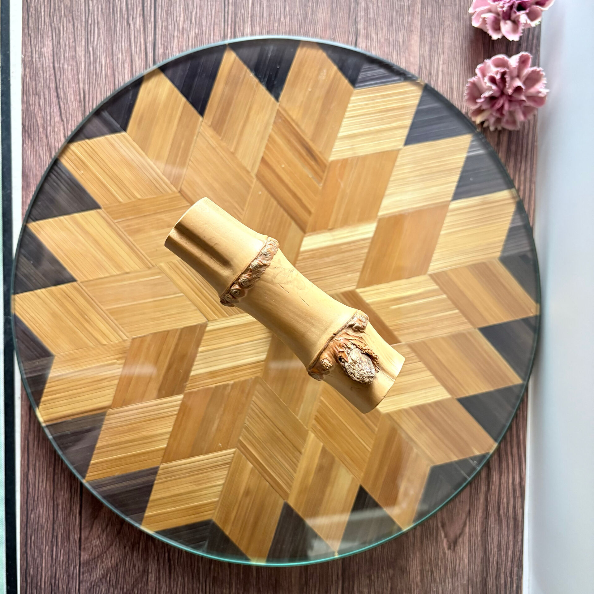 Plateau service straw marquetry