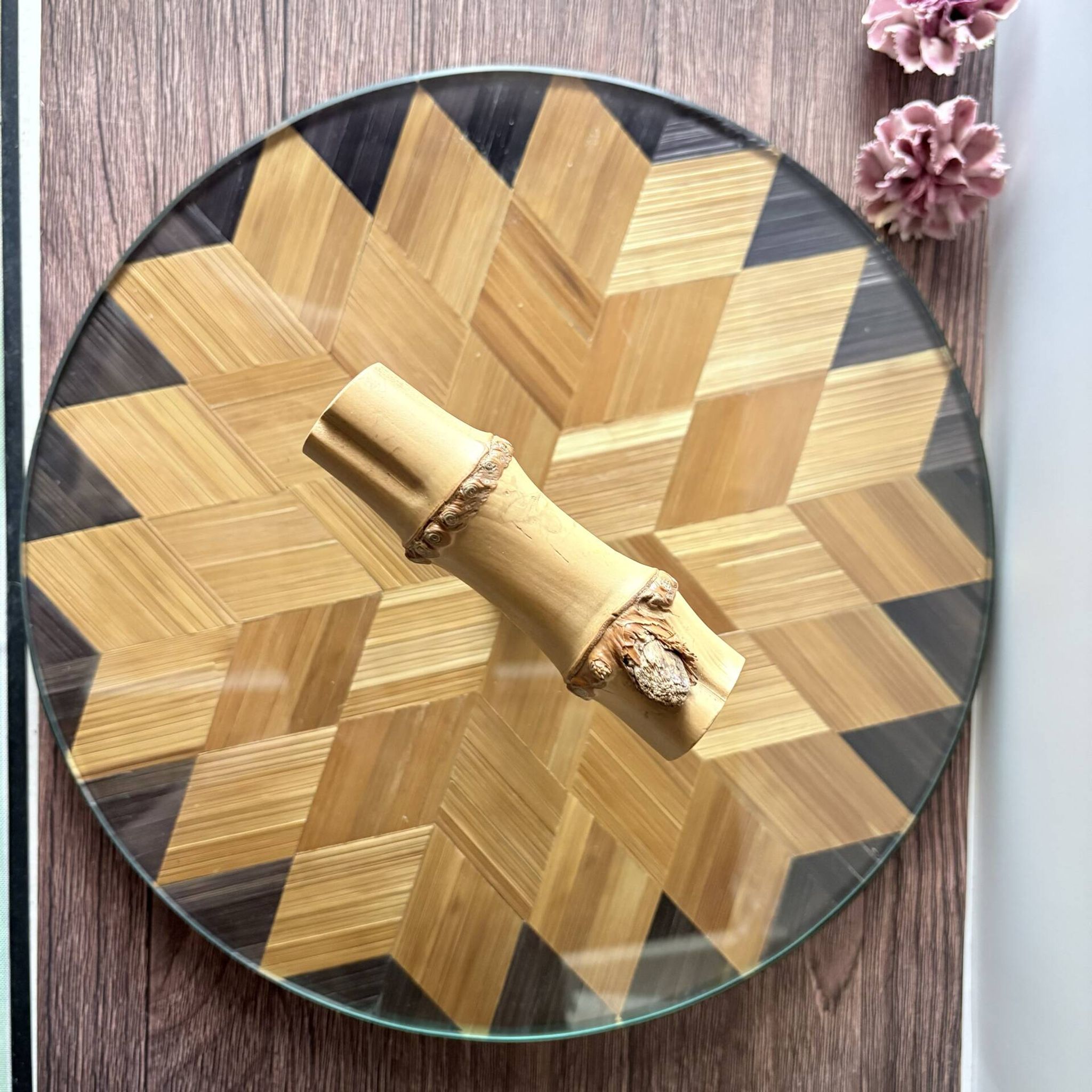 Plateau service marqueterie paille