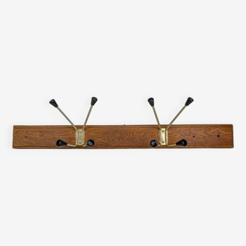 Wall coat rack with golden metal hooks from the 60s