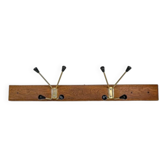 Wall coat rack with golden metal hooks from the 60s